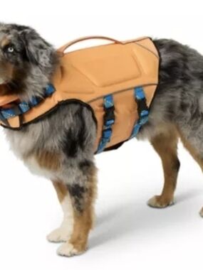Orange Dog Life Jacket Small Size Dog with Blue Straps -